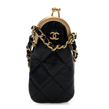 CHANEL Lambskin Quilted Lipstick Case On Chain Black