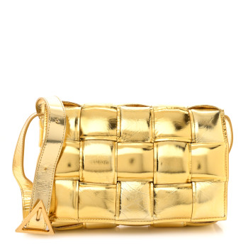 BOTTEGA VENETA Mirror Lambskin Maxi Intreccio Padded Cassette Crossbody Bag Gold