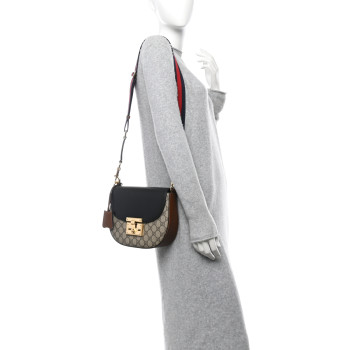 GUCCI GG Supreme Monogram Web Medium Padlock Messenger Shoulder Bag Black