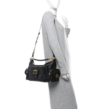 CHLOE Shiny Calfskin Medium Double Carrry Camera Bag Black