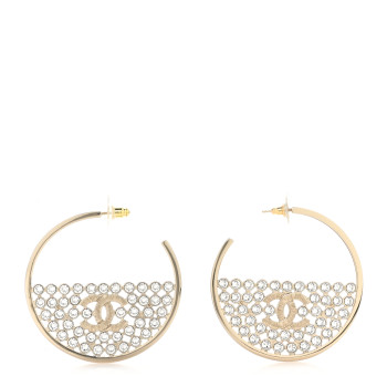 CHANEL Crystal CC Hoop Earrings Gold