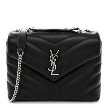 SAINT LAURENT Calfskin Y Quilted Monogram Small Loulou Chain Satchel Black