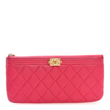 CHANEL Lambskin Quilted Small Boy Zipped Pouch Dark Pink