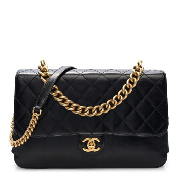 CHANEL Iridescent Calfskin Quilted Straight Lined Flap Black