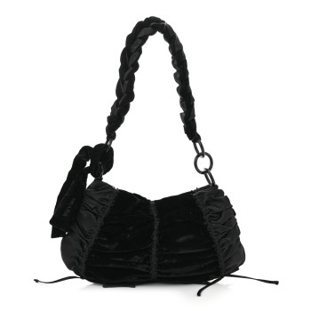 PRADA Satin Velvet Drawstring Shoulder Bag Black