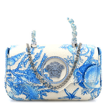 VERSACE Satin Crystal Barocco Underwater Medusa Mini Bag White Blue
