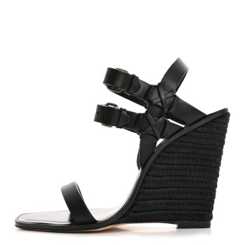SAINT LAURENT Calfskin Espadrille Wedges 36 Black