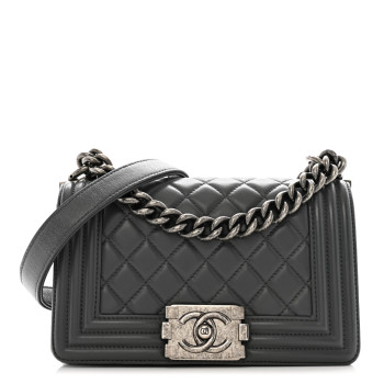 CHANEL Calfskin Quilted Small Boy Flap Dark Grey