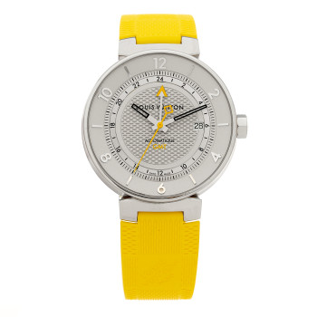 LOUIS VUITTON Stainless Steel Rubber 41mm Tambour GMT Automatic Watch Yellow
