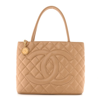 CHANEL Caviar Quilted Medallion Tote Beige