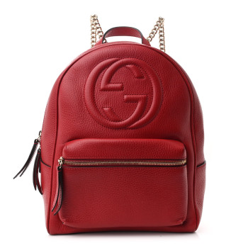 GUCCI Pebbled Calfskin Soho Chain Backpack Hibiscus Red