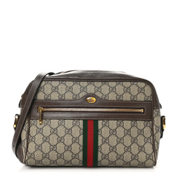 GUCCI GG Supreme Monogram Web Small Ophidia Shoulder Bag Brown