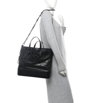 CHANEL Aged Calfskin Quilted Large Gabrielle Shopping Tote Black