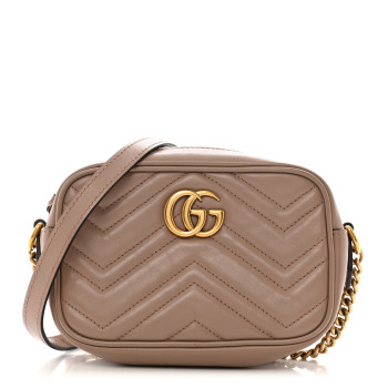 GUCCI Calfskin Matelasse Mini GG Marmont Chain Shoulder Bag Porcelain Rose