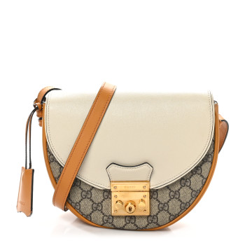 GUCCI GG Supreme Monogram Calfskin Small Padlock Messenger Shoulder Bag Beige Mystic White Sun Oil