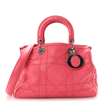 CHRISTIAN DIOR Lambskin Cannage Granville Polochon Coral