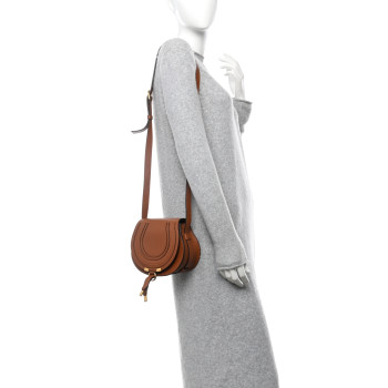 CHLOE Calfskin Mini Marcie Round Crossbody Bag Tan