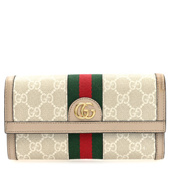 GUCCI GG Supreme Monogram Web Ophidia Continental Wallet Beige Mystic White Oatmeal