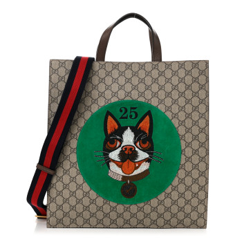 GUCCI Soft GG Supreme Monogram Web Bosco Patch Vertical Tote Beige New Shamarock