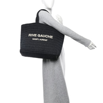 SAINT LAURENT Raffia Rive Gauche Tote Black