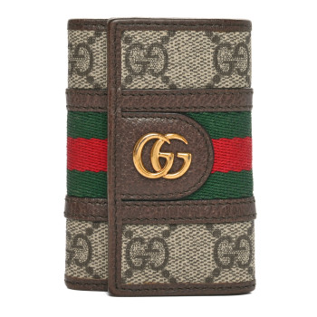 GUCCI GG Supreme Monogram Web Ophidia 6 Key Holder Case Beige New Acero