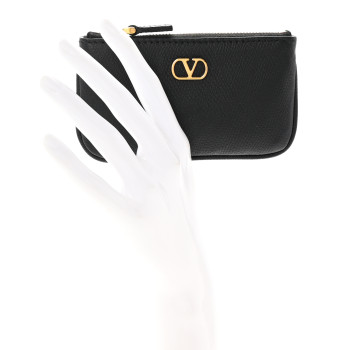 VALENTINO GARAVANI Grainy Calfskin Vlogo Key Ring Black