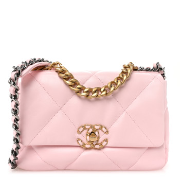 CHANEL Lambskin Quilted Medium Chanel 19 Flap Light Pink