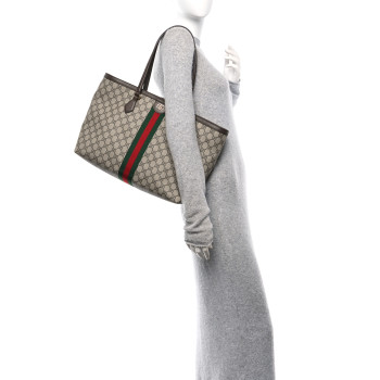 GUCCI GG Supreme Monogram Medium Ophidia Shopping Tote Brown