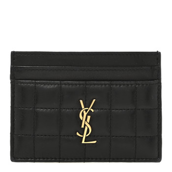 SAINT LAURENT Lambskin Carre Quilted Cassandre Credit Card Case Black