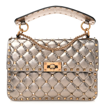 VALENTINO GARAVANI Metallic Lambskin Medium Rockstud Spike Shoulder Bag Sasso