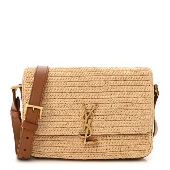 SAINT LAURENT Raffia Calfskin Medium Monogram Solferino Satchel