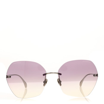 CHANEL Titanium Polarized Rimless Square Sunglasses 4271-T Gold Pink