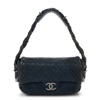 CHANEL Distressed Lambskin Small Lady Braid Flap Navy