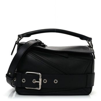 LOEWE Shiny Calfskin Small Puzzle Biker Bag Black