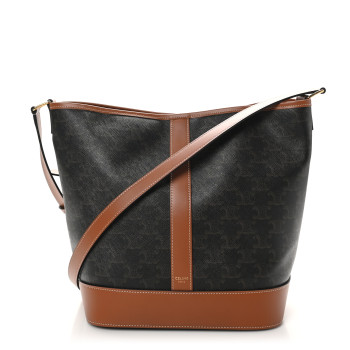 CELINE Triomphe Canvas Calfskin Medium Bucket Bag Tan