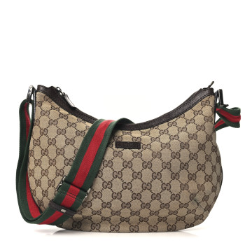 GUCCI Monogram Web Medium Half Moon Hobo Dark Brown