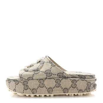 GUCCI Cubic Rubber GG Monogram Womens Interlocking G Platform 42mm Slide Sandals 39 Beige Ebony