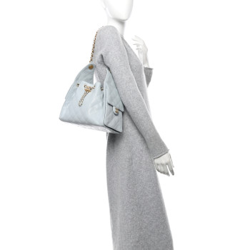 CHANEL Caviar Quilted Small Chanel 25 Handbag Light Blue