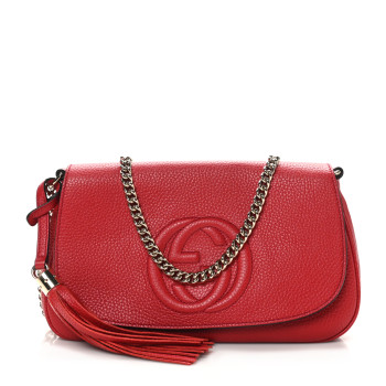 GUCCI Pebbled Calfskin Medium Soho Flap Crossbody Vibrant Red