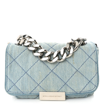 STELLA MCCARTNEY Eco Denim Quilted Mini Beckett Shoulder Bag Blue