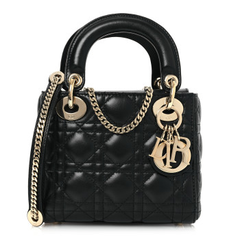 CHRISTIAN DIOR Lambskin Cannage Mini Lady Dior Black