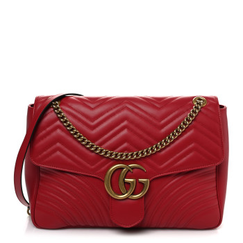 GUCCI Calfskin Matelasse Large GG Marmont Shoulder Bag Hibiscus Red