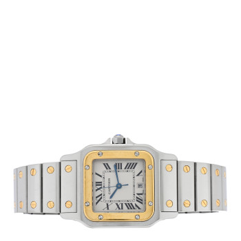 CARTIER Stainless Steel 18K Yellow Gold 29mm Santos De Cartier Galbee Quartz Watch