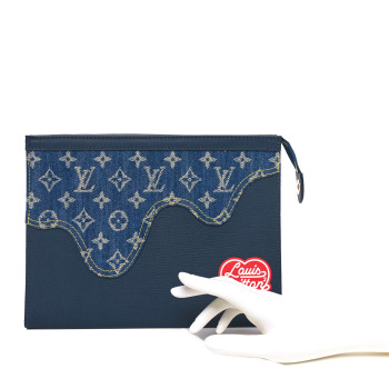 LOUIS VUITTON X NIGO Taurillon Monogram Denim Drip Pochette Voyage MM Blue