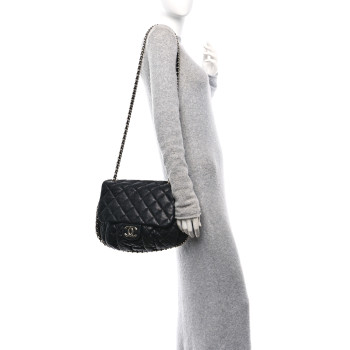 CHANEL Washed Lambskin Quilted Large Chain Around Messenger Black
