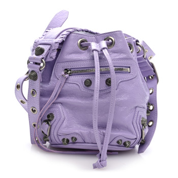 BALENCIAGA Agneau Arena Le Cagole Bucket Bag XS Lilac