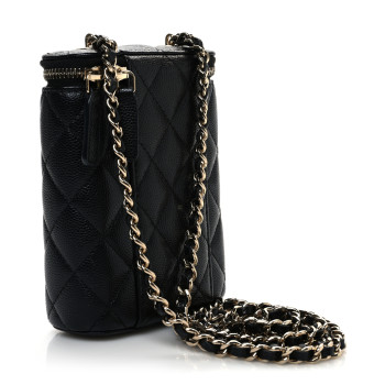 CHANEL Caviar Quilted Small Vertical Coco Beauty Vanity Case With Chain Black