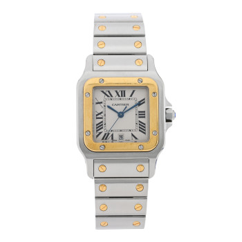 CARTIER Stainless Steel 18K Yellow Gold 29mm Santos De Cartier Galbee Quartz Watch