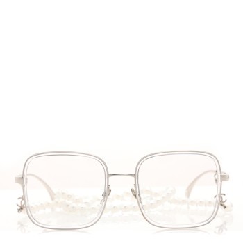 CHANEL Metal Removable Pearl Chain Square Eyeglasses 2195-S Silver