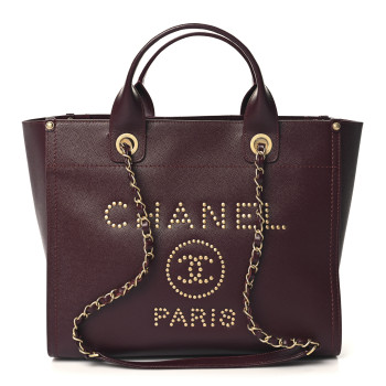 CHANEL Caviar Small Studded Deauville Tote Burgundy